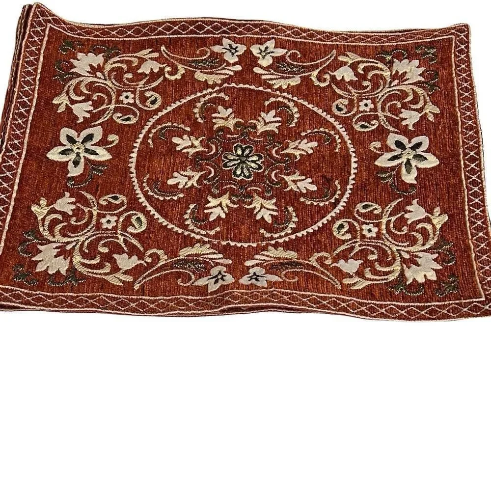 Rust White Floral Embroidery Polyblend Set of 6 Dining Placemats 17.5x12